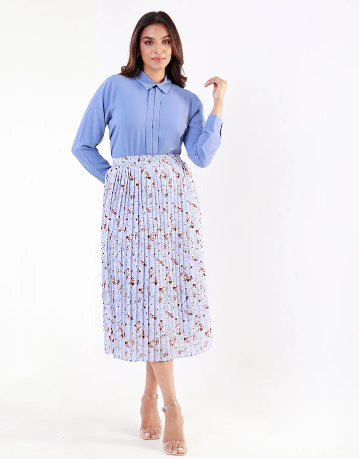 Floral Printed Pleated Midi Skirt