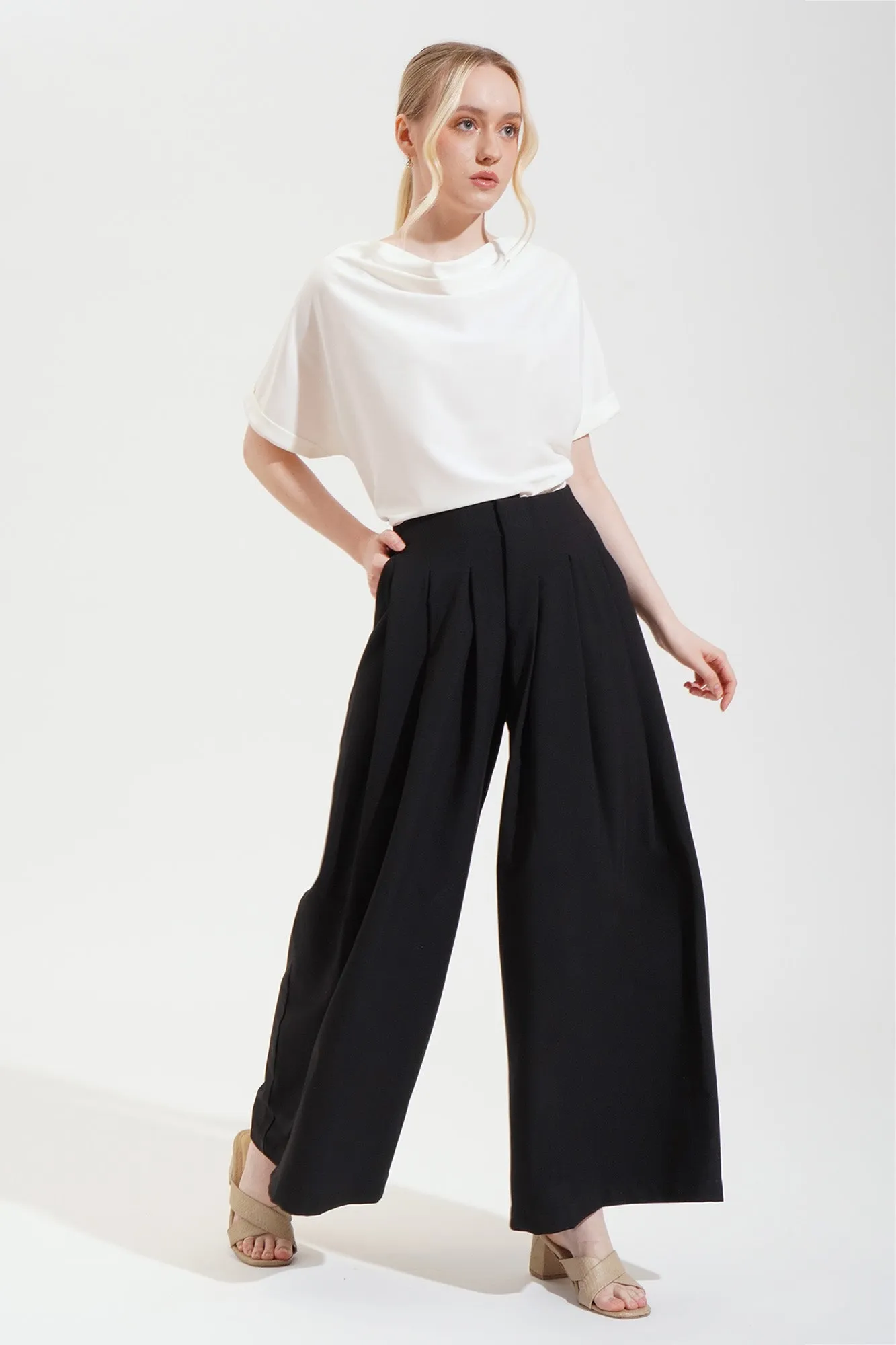 Full Length Pleated Wide Leg Trousers