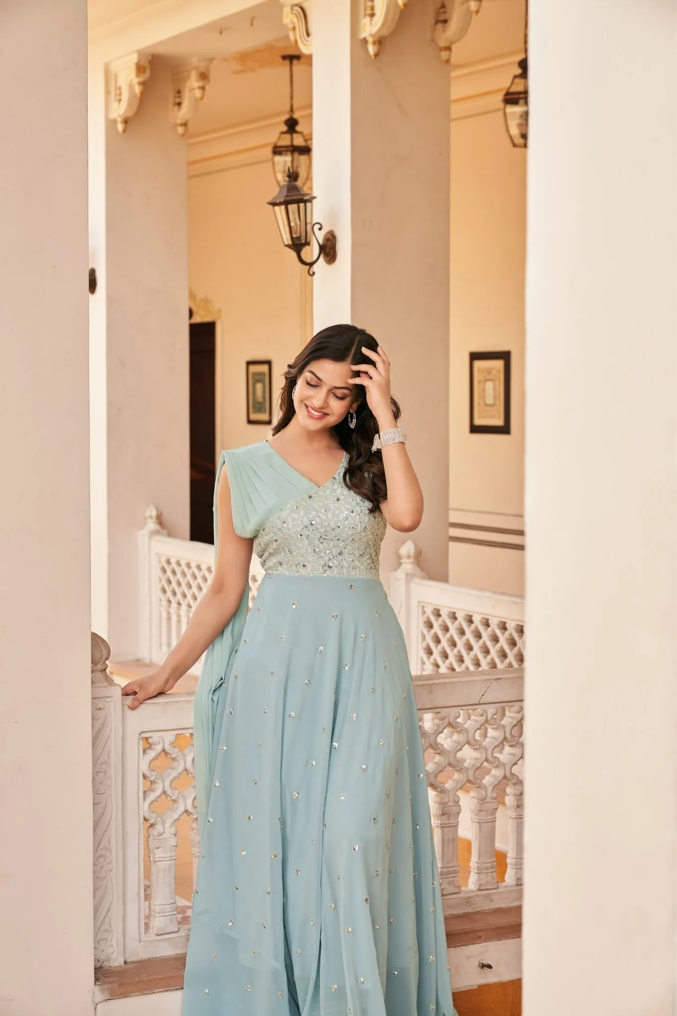 Georgette Embroidered Buti Gown Dress