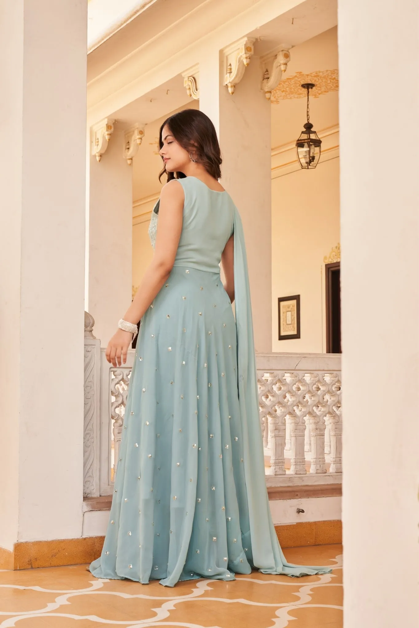 Georgette Embroidered Buti Gown Dress