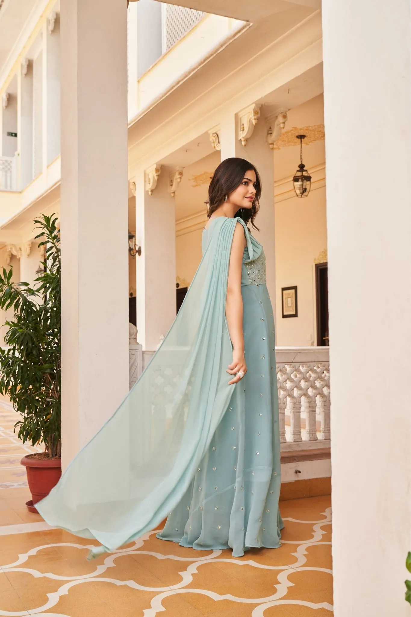 Georgette Embroidered Buti Gown Dress