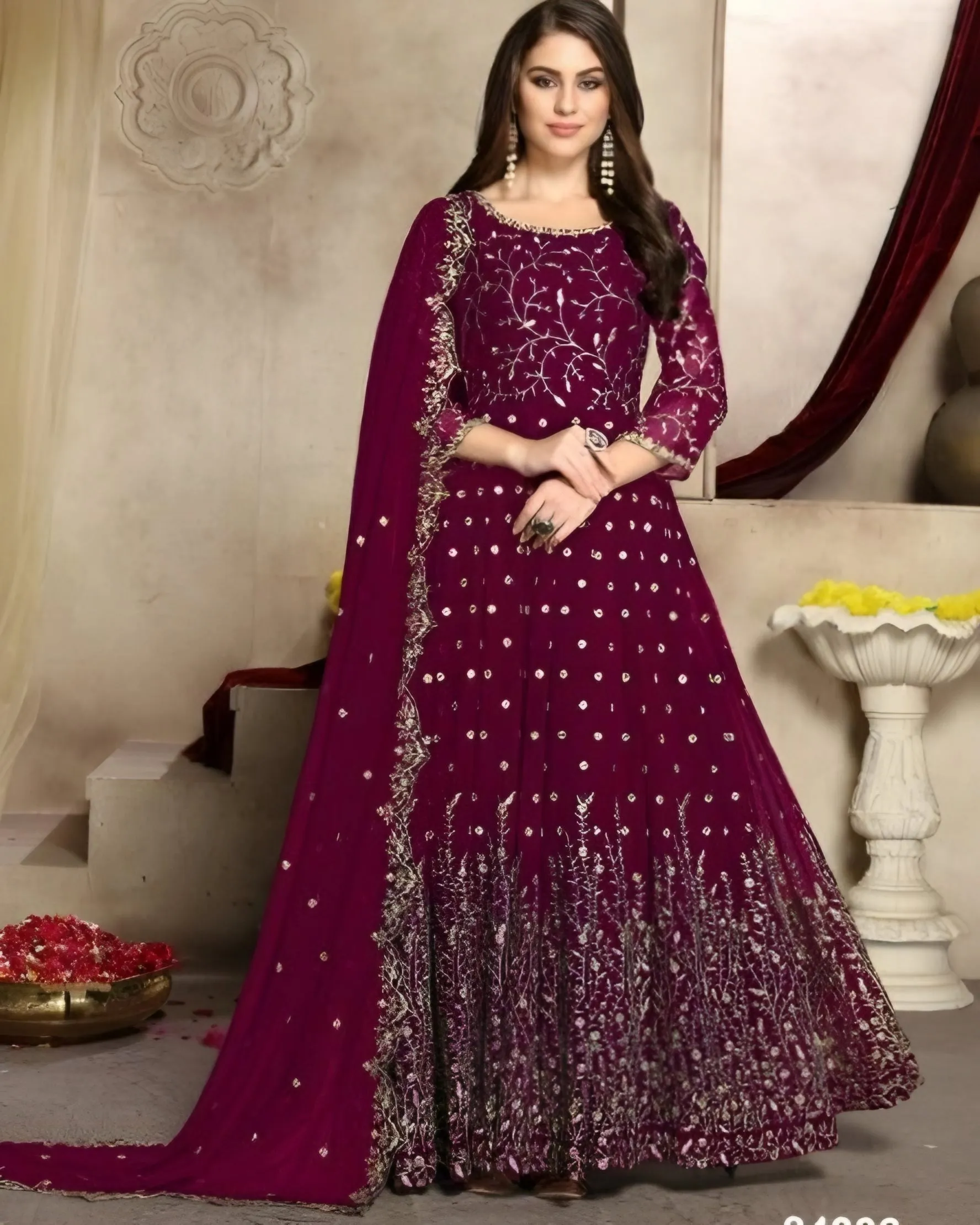 Georgette Thread Embroidered Anarkali Suits Plus