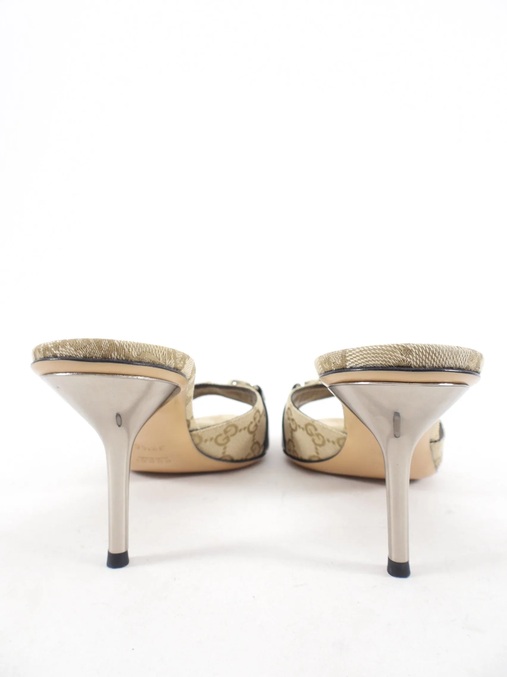 Gucci Vintage Light Champagne Beige Monogram Horsebit Mules - 8.5