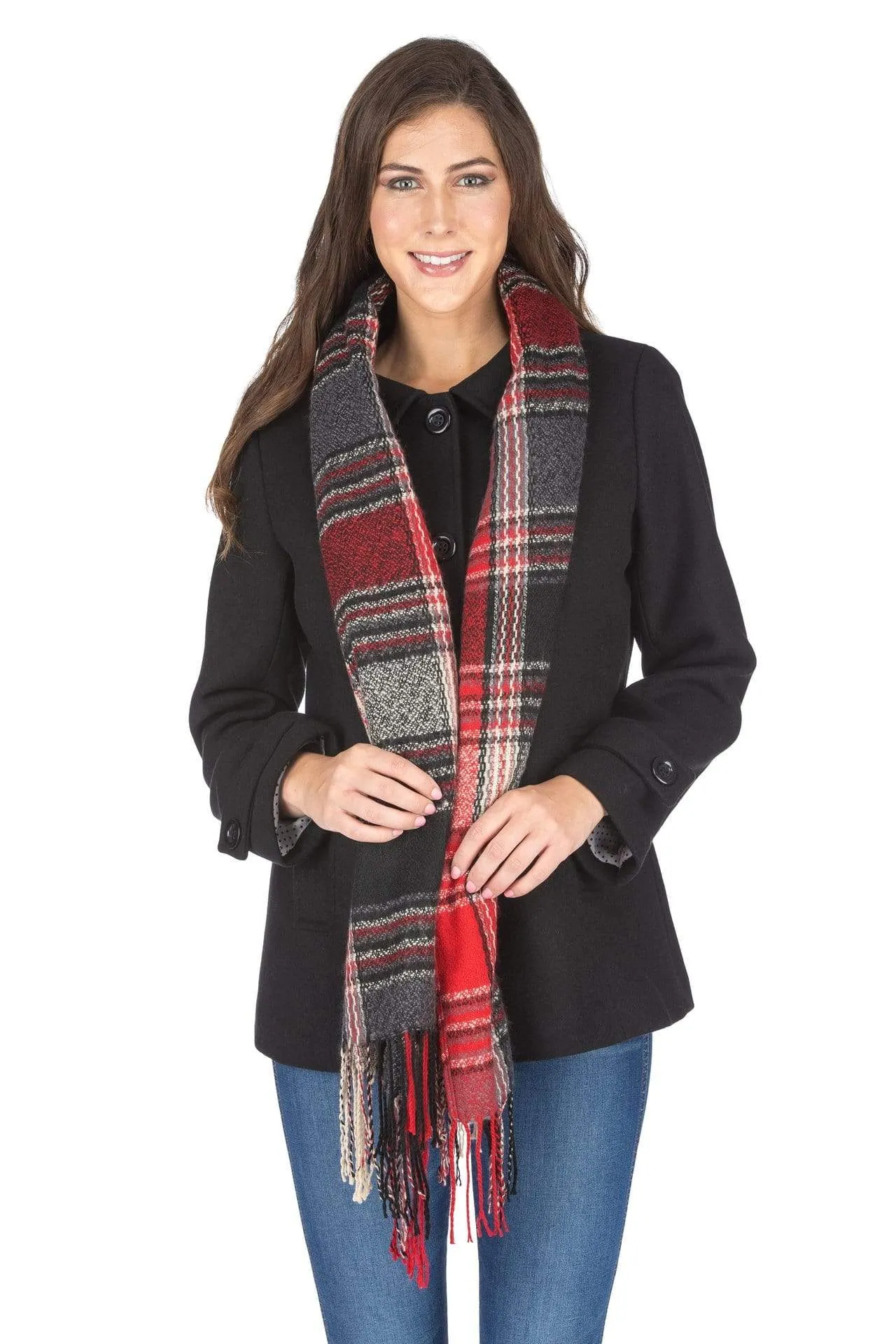 Haute Edition Women's Short Length Wool Blend Car Coat with Free Scarf