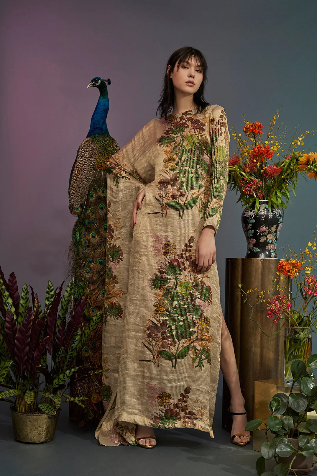 Indian Garden Gold Silk Gown