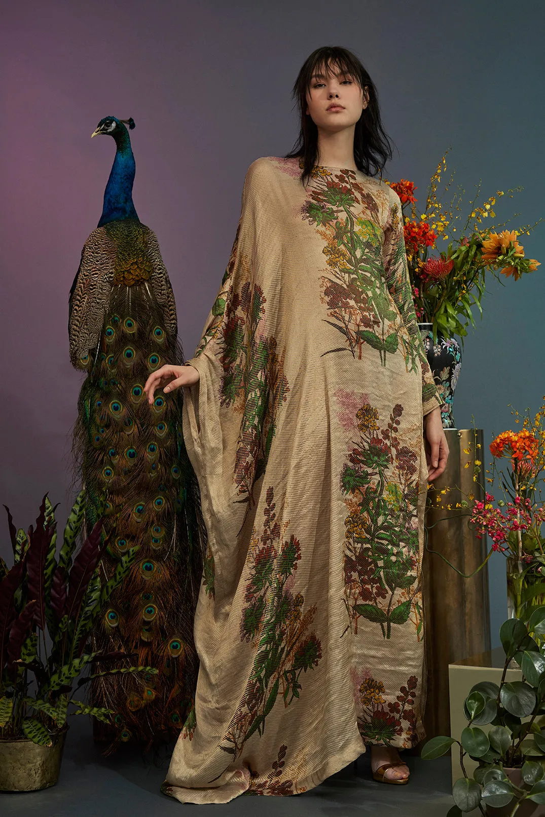 Indian Garden Gold Silk Gown