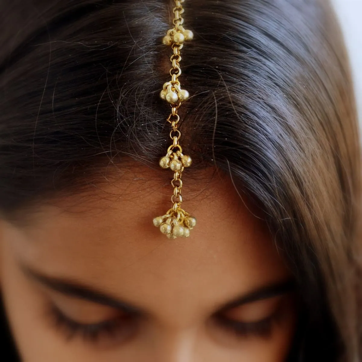 Indian Hair Accessory, Gold Maang Tikka and Earring Set, Minimal Wedding Jewelry