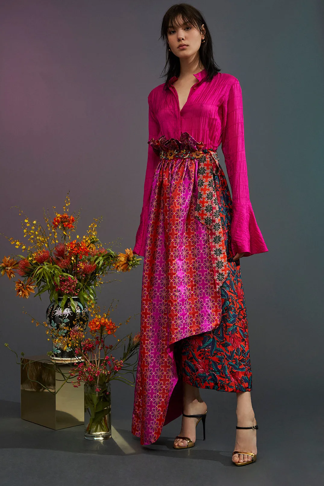 Ixora Silk Brocade Double Layer Dress