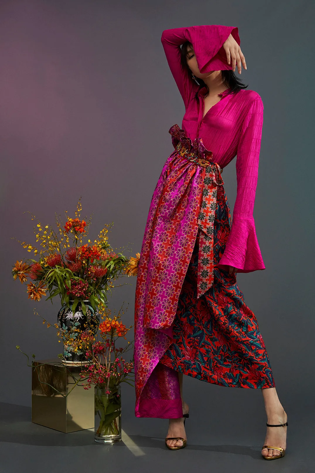 Ixora Silk Brocade Double Layer Dress