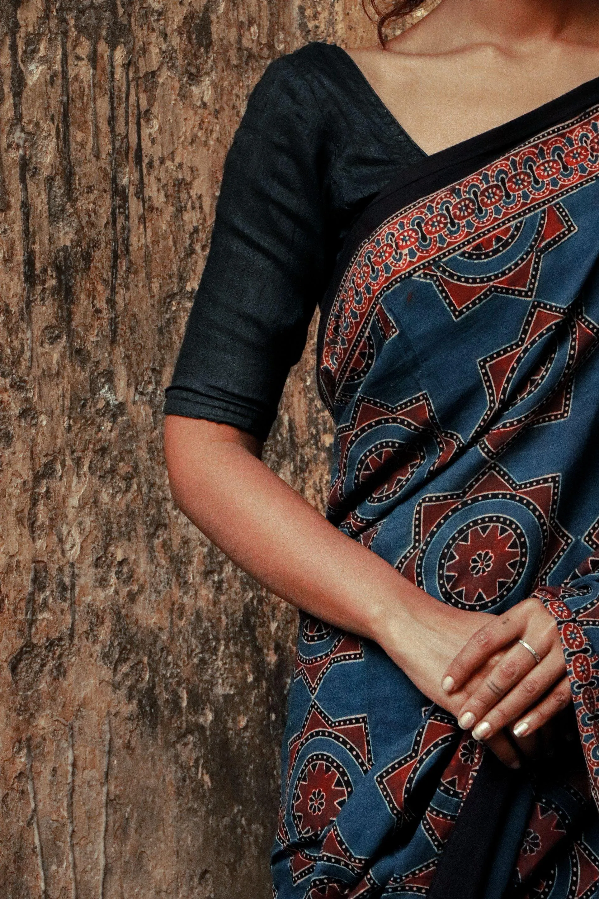 Jharokha - Indigo Ajrakh handblockprinted saree