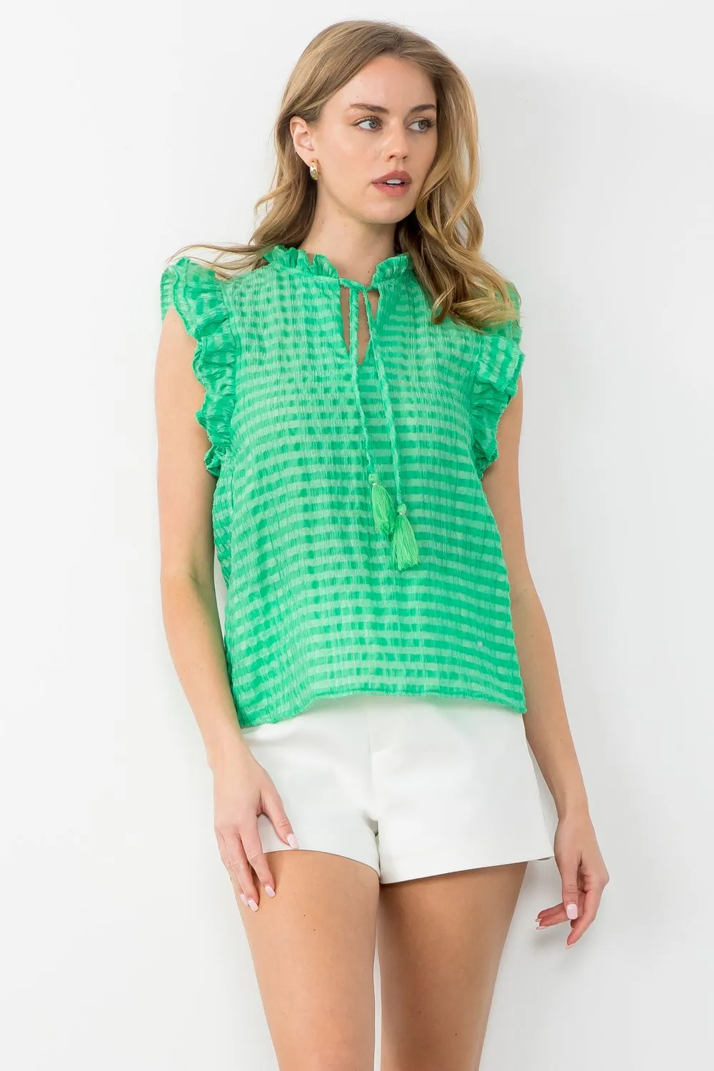 Joanne Tassel Tie Textured THML Top