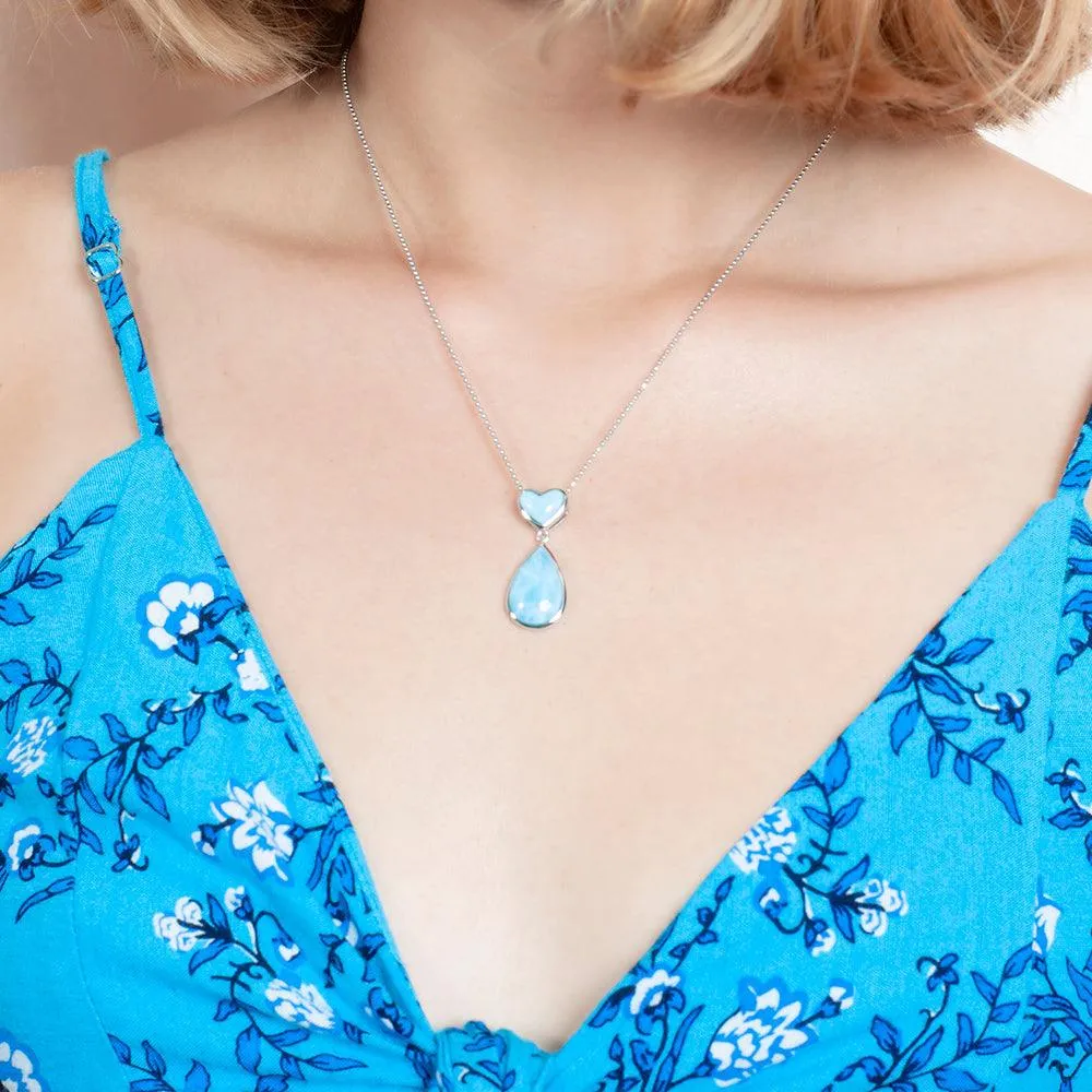 Larimar Aloha Heart Teardrop Pendant