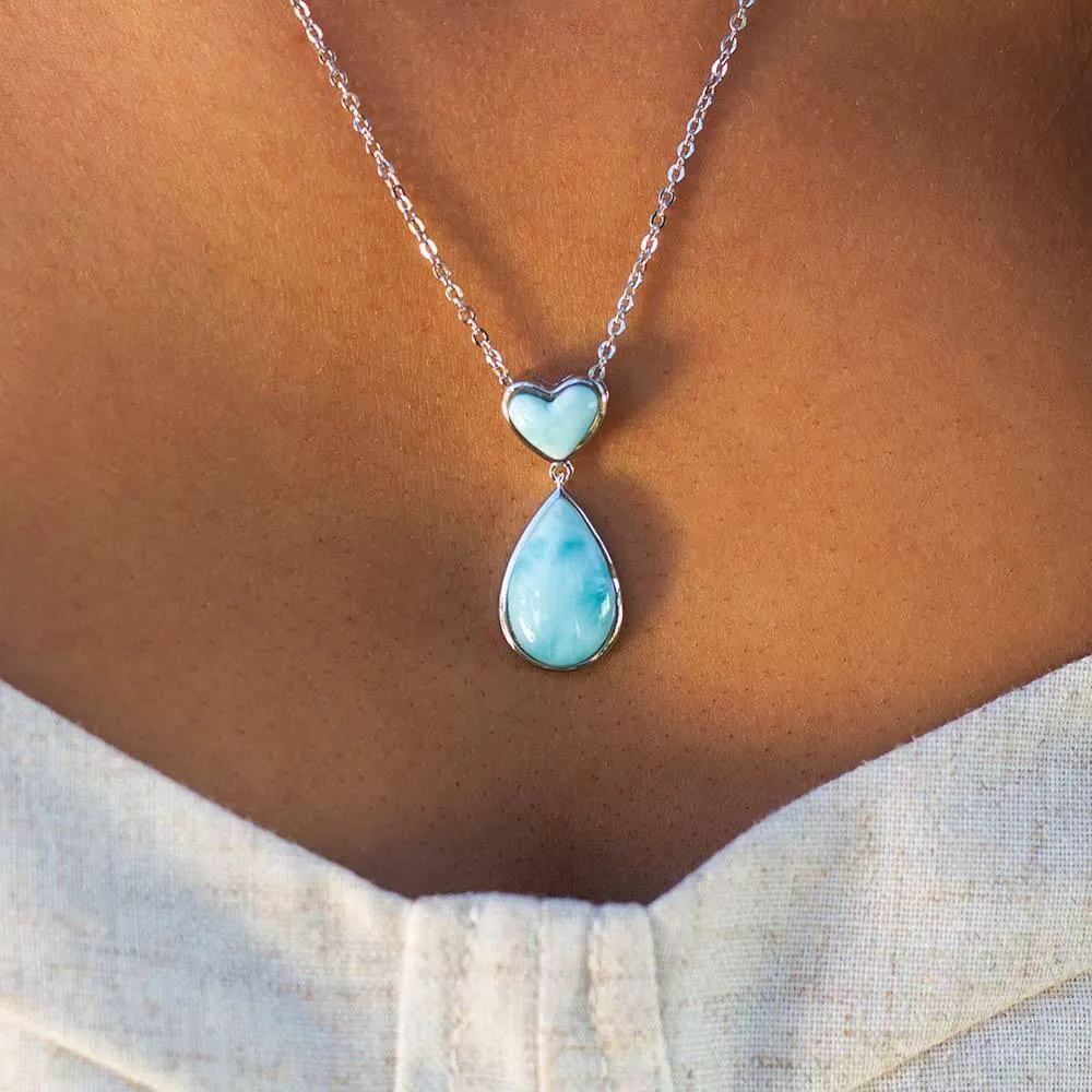 Larimar Aloha Heart Teardrop Pendant