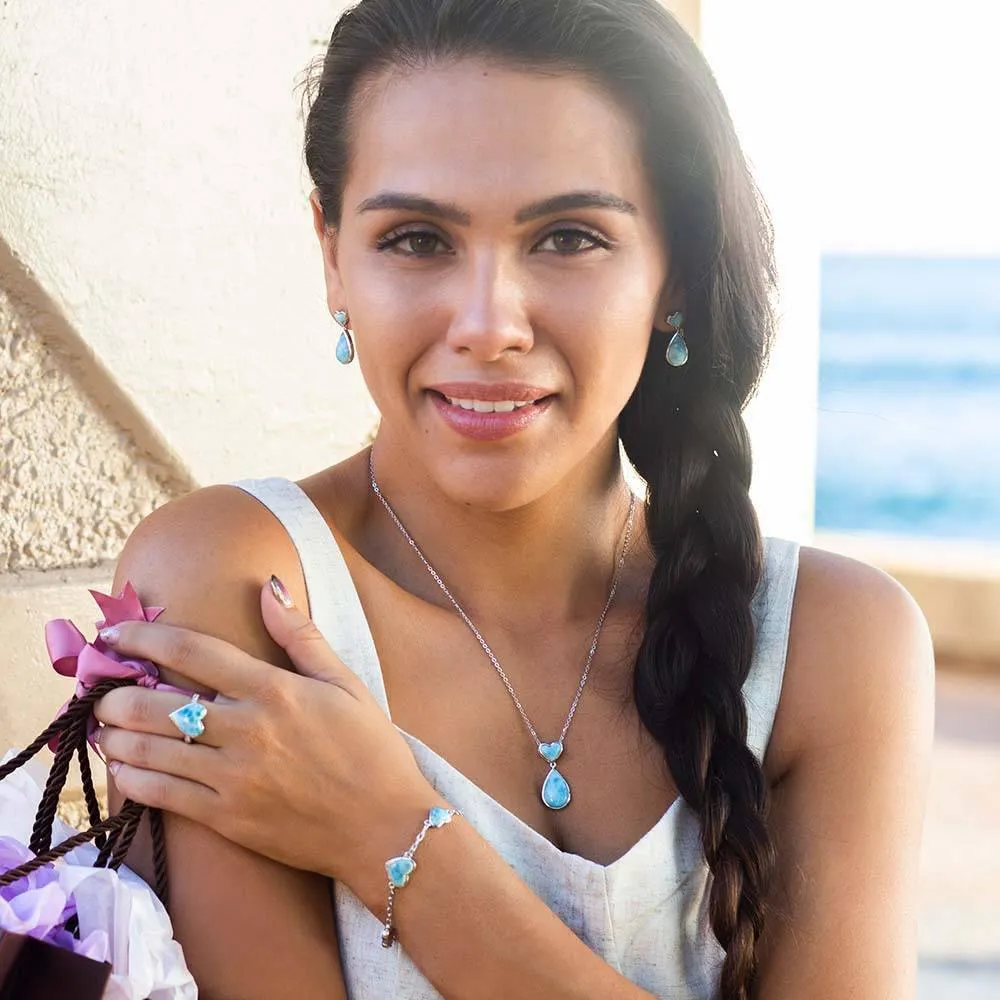 Larimar Aloha Heart Teardrop Pendant