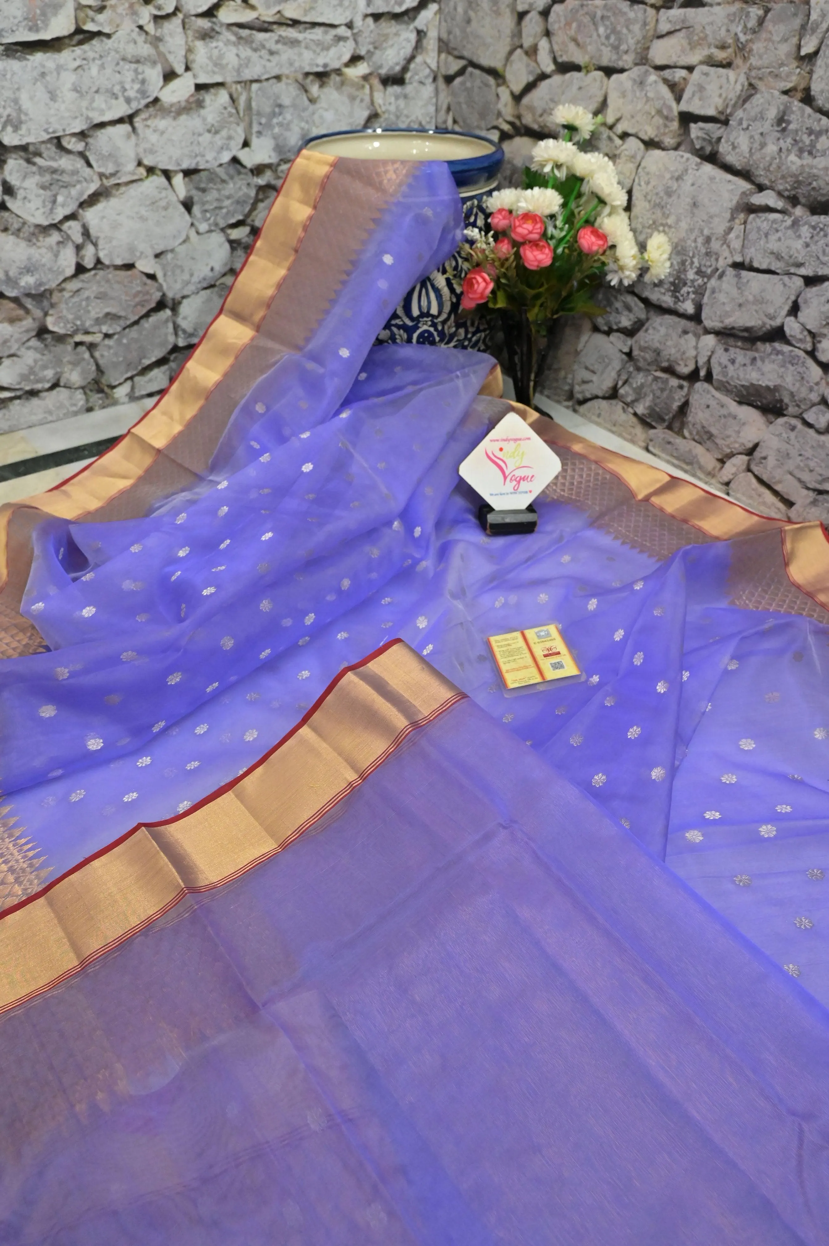 Lavender Color Chanderi Banarasi Saree with Silver Buti Work