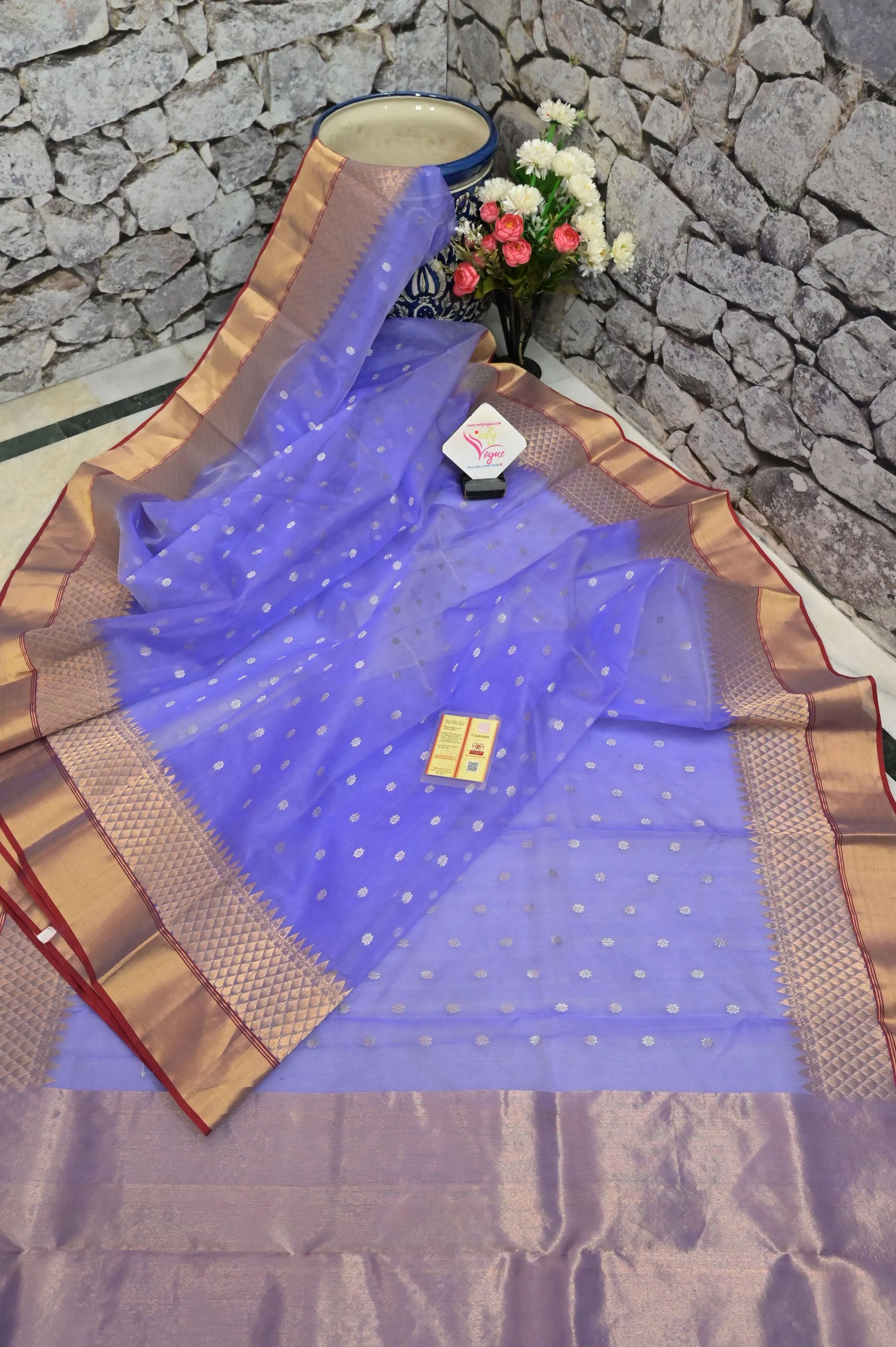 Lavender Color Chanderi Banarasi Saree with Silver Buti Work