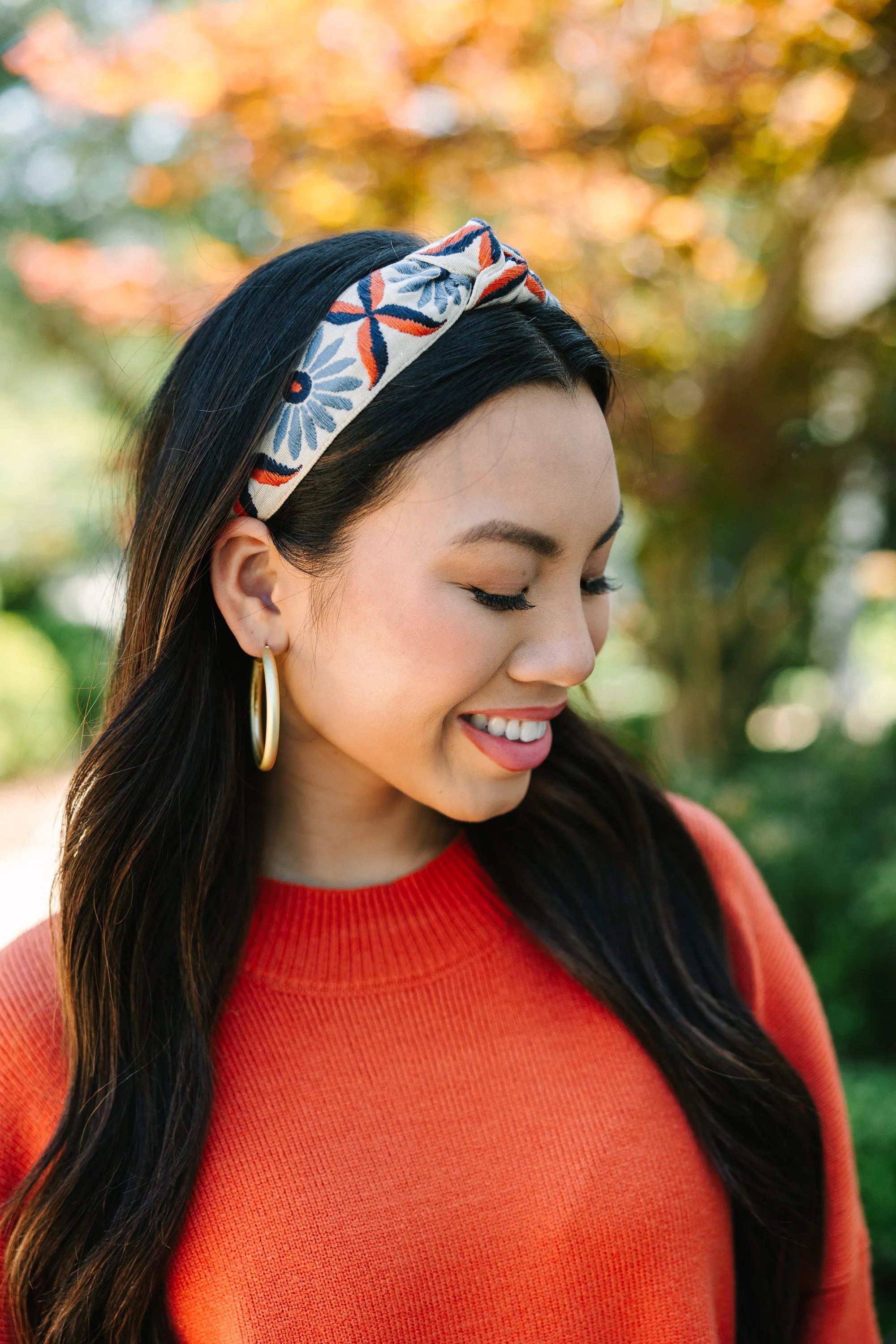 Let's Move Blue Floral Embroidered Headband