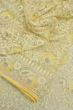 Light Yellow Color Designer Net Saree with Chikankari and Stone Work