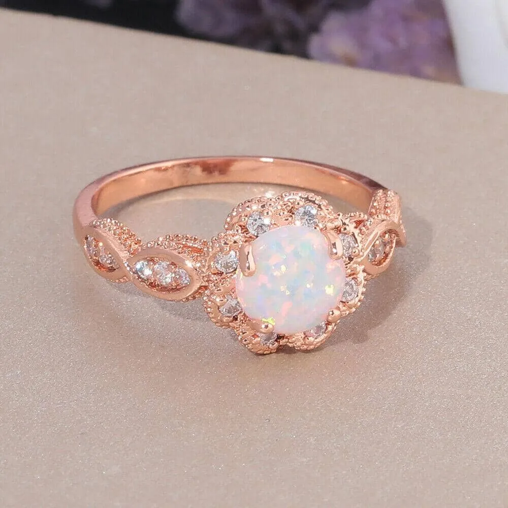 Lovely White Fire Opal Rose Gold Ring