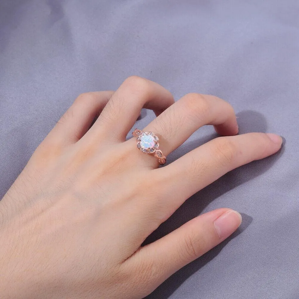 Lovely White Fire Opal Rose Gold Ring