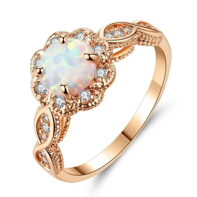 Lovely White Fire Opal Rose Gold Ring