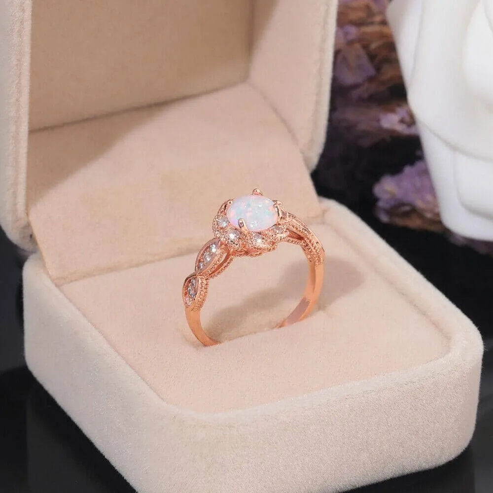 Lovely White Fire Opal Rose Gold Ring