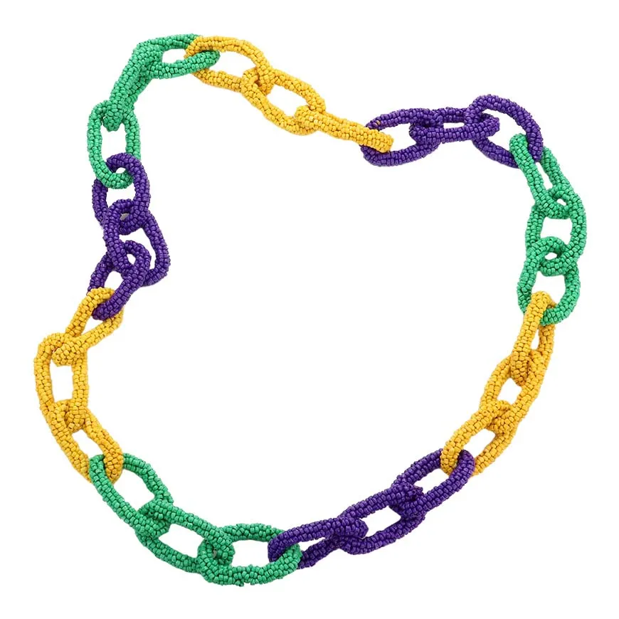 Mardi Gras Seed Bead Knot Long Necklace