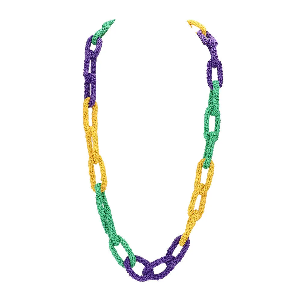 Mardi Gras Seed Bead Knot Long Necklace