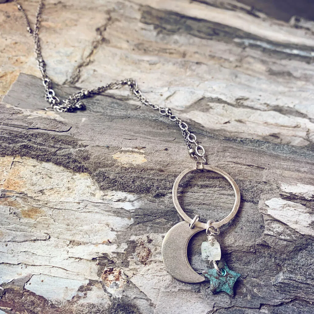 moonlight // moonstone, star & crescent moon pendant necklace