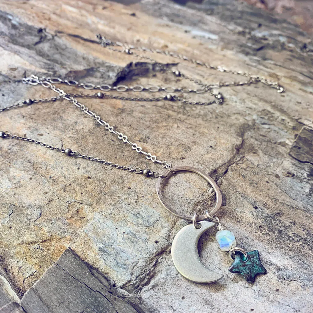 moonlight // moonstone, star & crescent moon pendant necklace