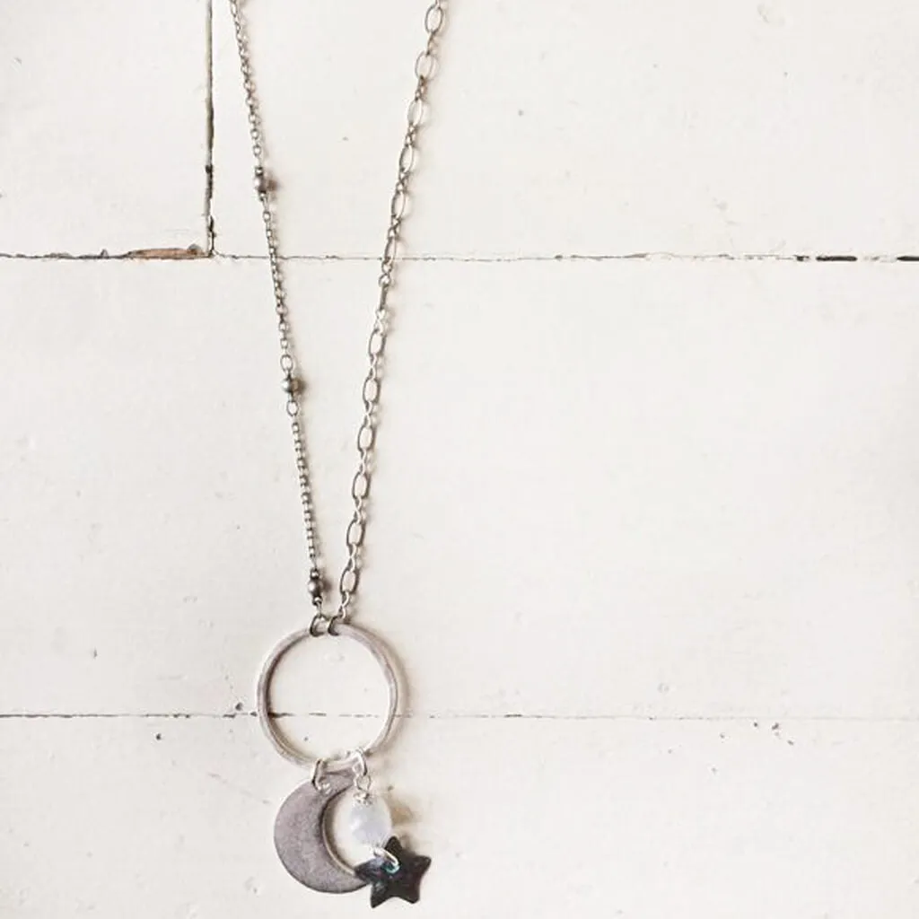 moonlight // moonstone, star & crescent moon pendant necklace