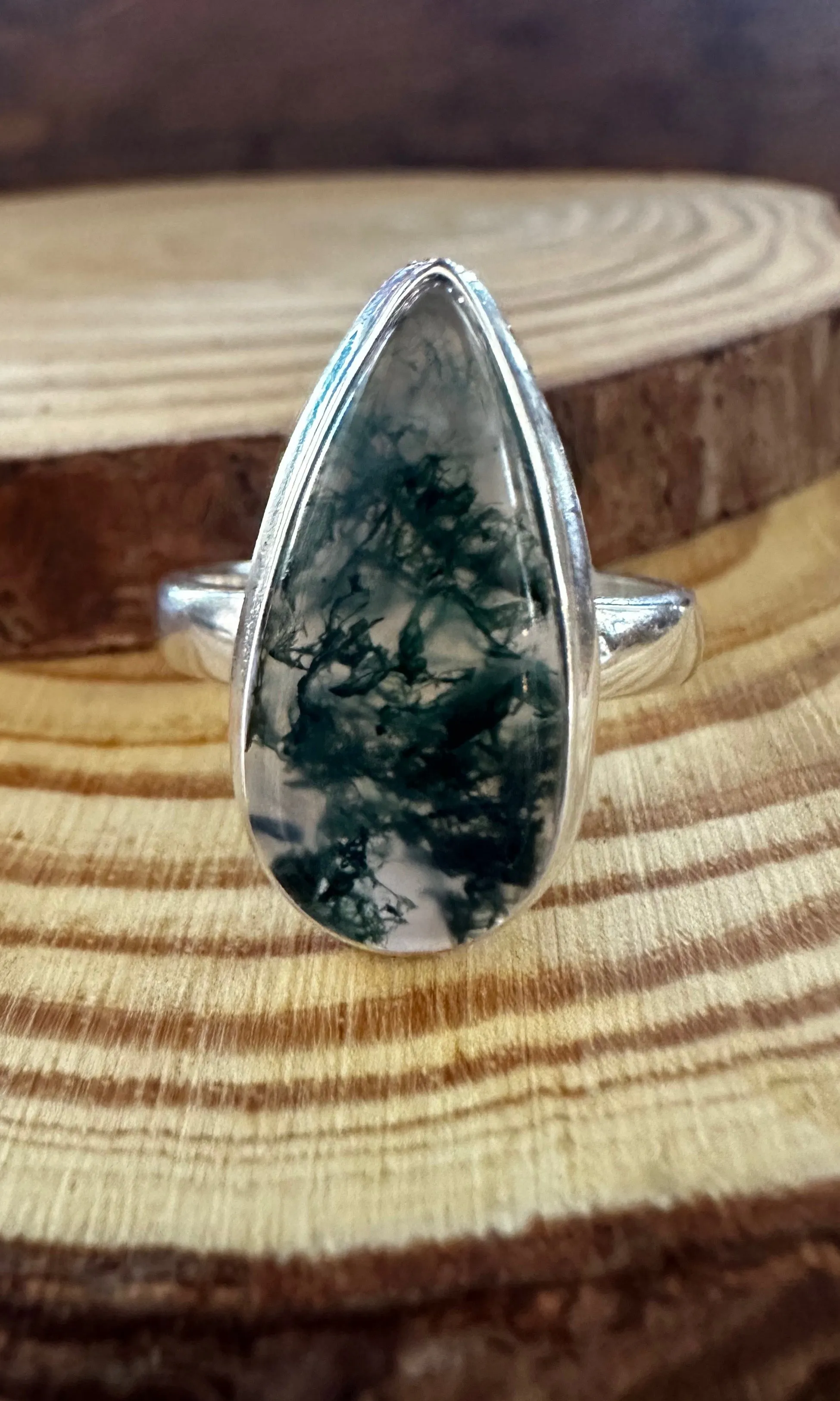 MOSS AGATE and Silver Ring Size 8