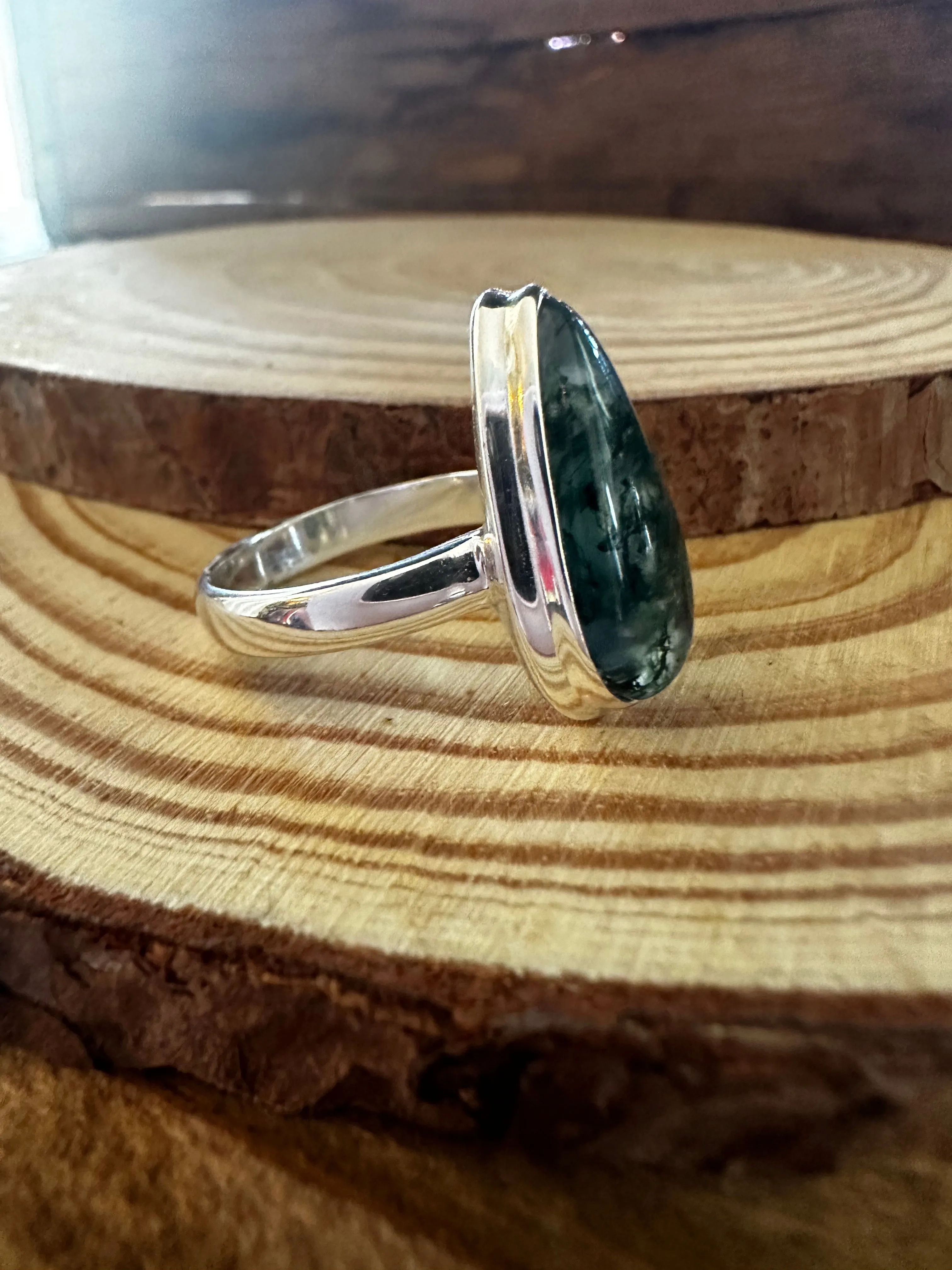 MOSS AGATE and Silver Ring Size 8