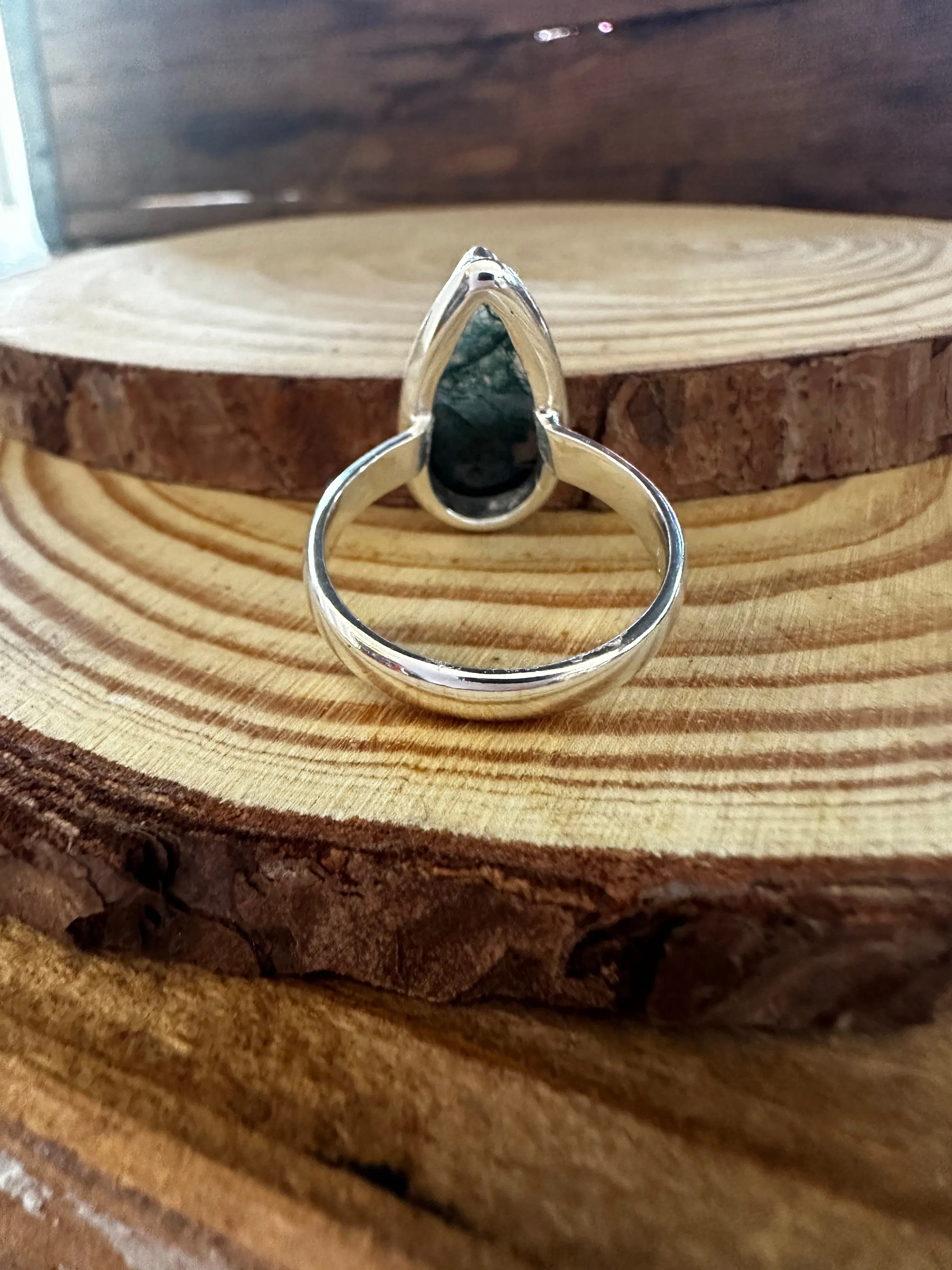 MOSS AGATE and Silver Ring Size 8