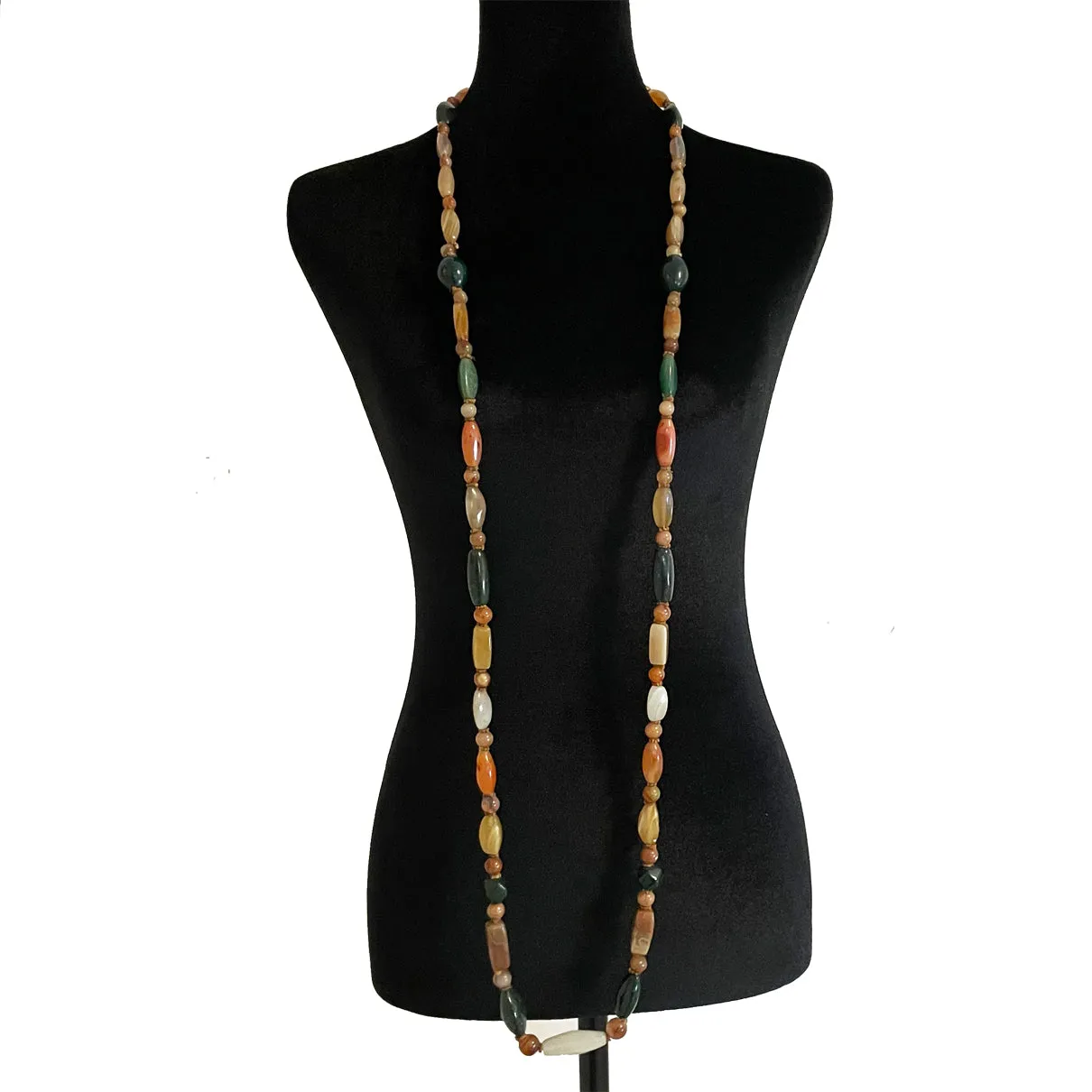 Multi-Colored Gemstone Extra Long Necklace Chunky