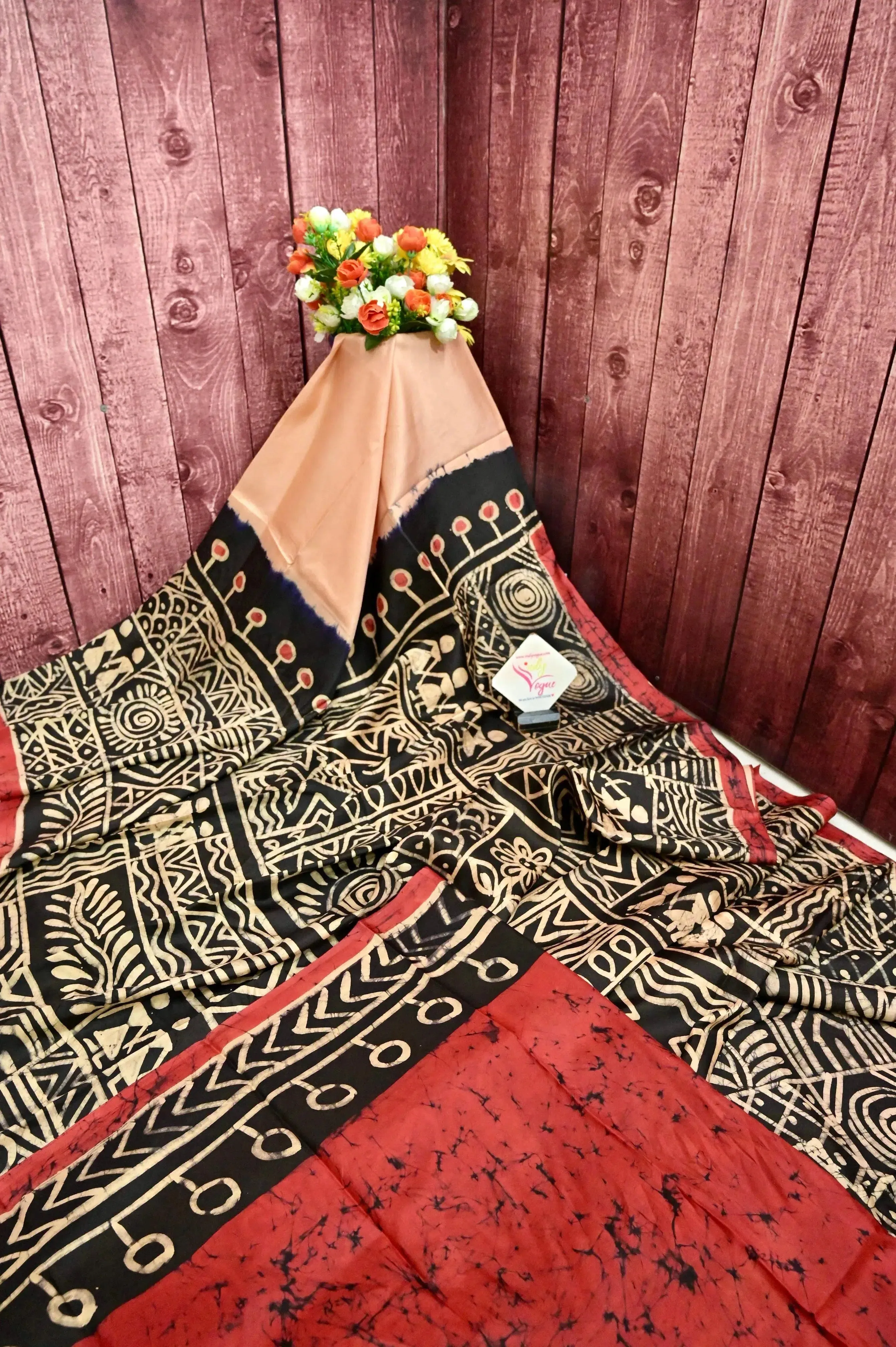 Multicolored Bangalore Silk Saree in Half and Half Style with Batik Work