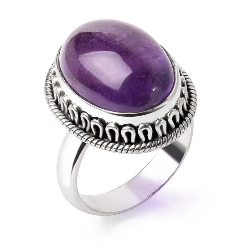 Natural Amethyst Gemstone 925 Sterling Silver Handmade Ring