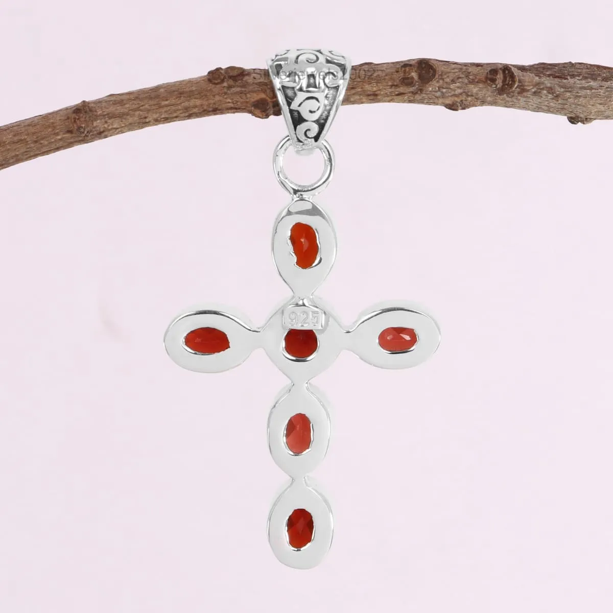 Natural Garnet Pendant, Handmade Silver Pendant, 925 Sterling Silver Cross Pendant, Healing Crystal Pendant, Garnet Holy Cross Pendant