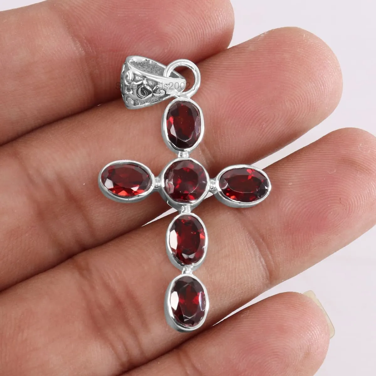 Natural Garnet Pendant, Handmade Silver Pendant, 925 Sterling Silver Cross Pendant, Healing Crystal Pendant, Garnet Holy Cross Pendant