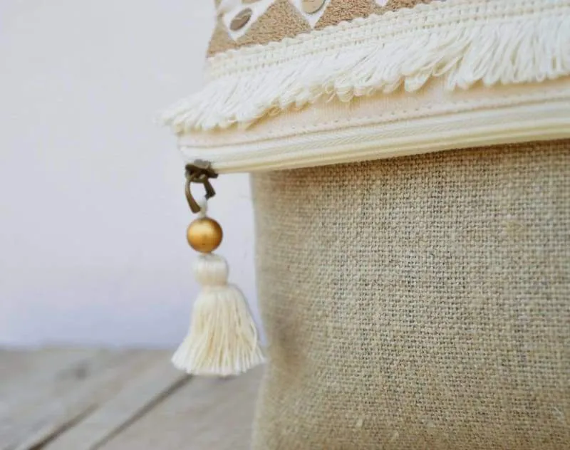 Natural Moroccan Boho Foldover Clutch in Pure Linen