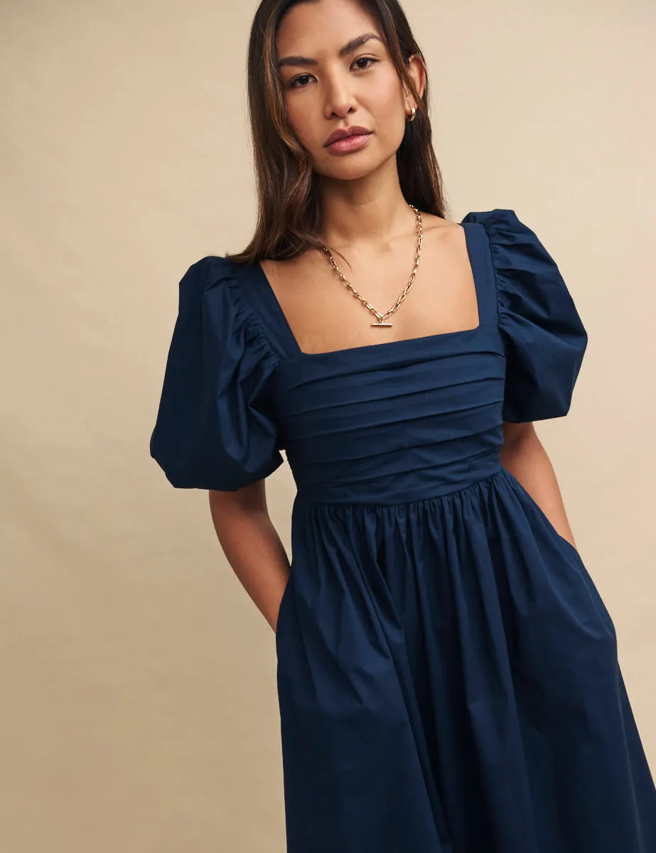 Navy Nova Midi Smock Dress