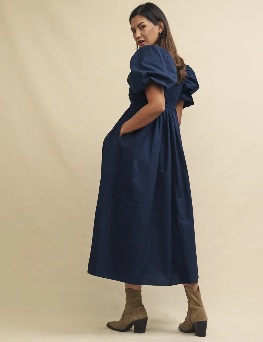 Navy Nova Midi Smock Dress