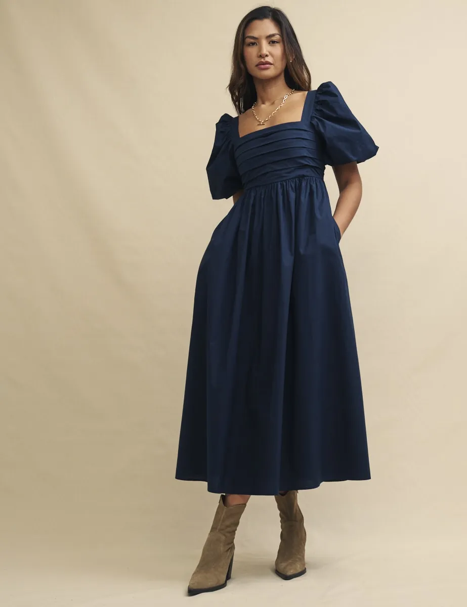 Navy Nova Midi Smock Dress