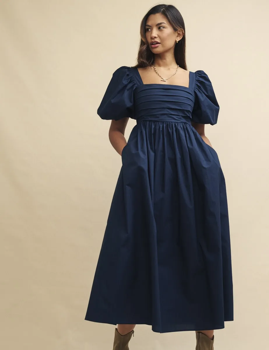 Navy Nova Midi Smock Dress