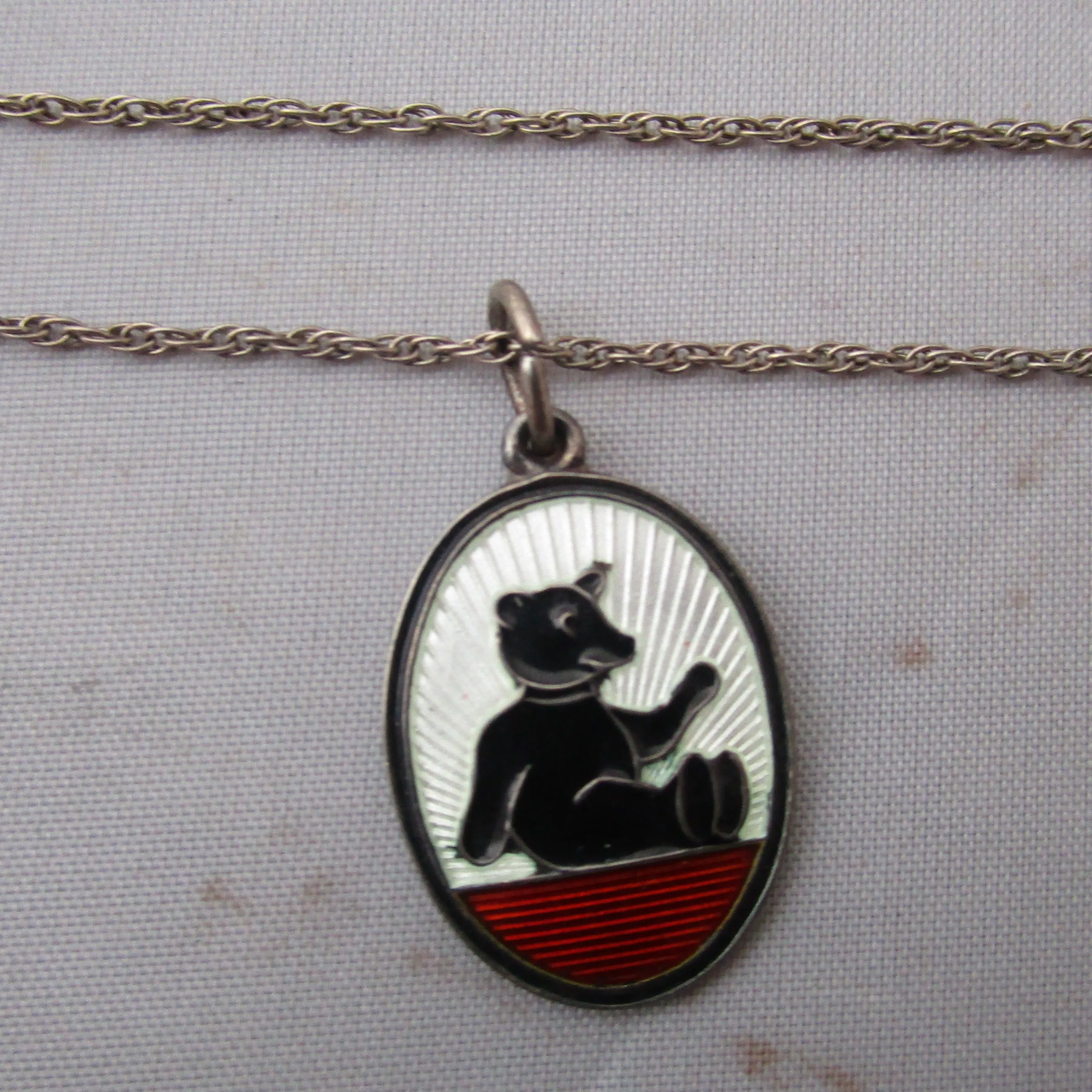 Norwegian David Andersen Sterling Silver And Enamel Bear Pendant Necklace Vintage Mid Century c1950