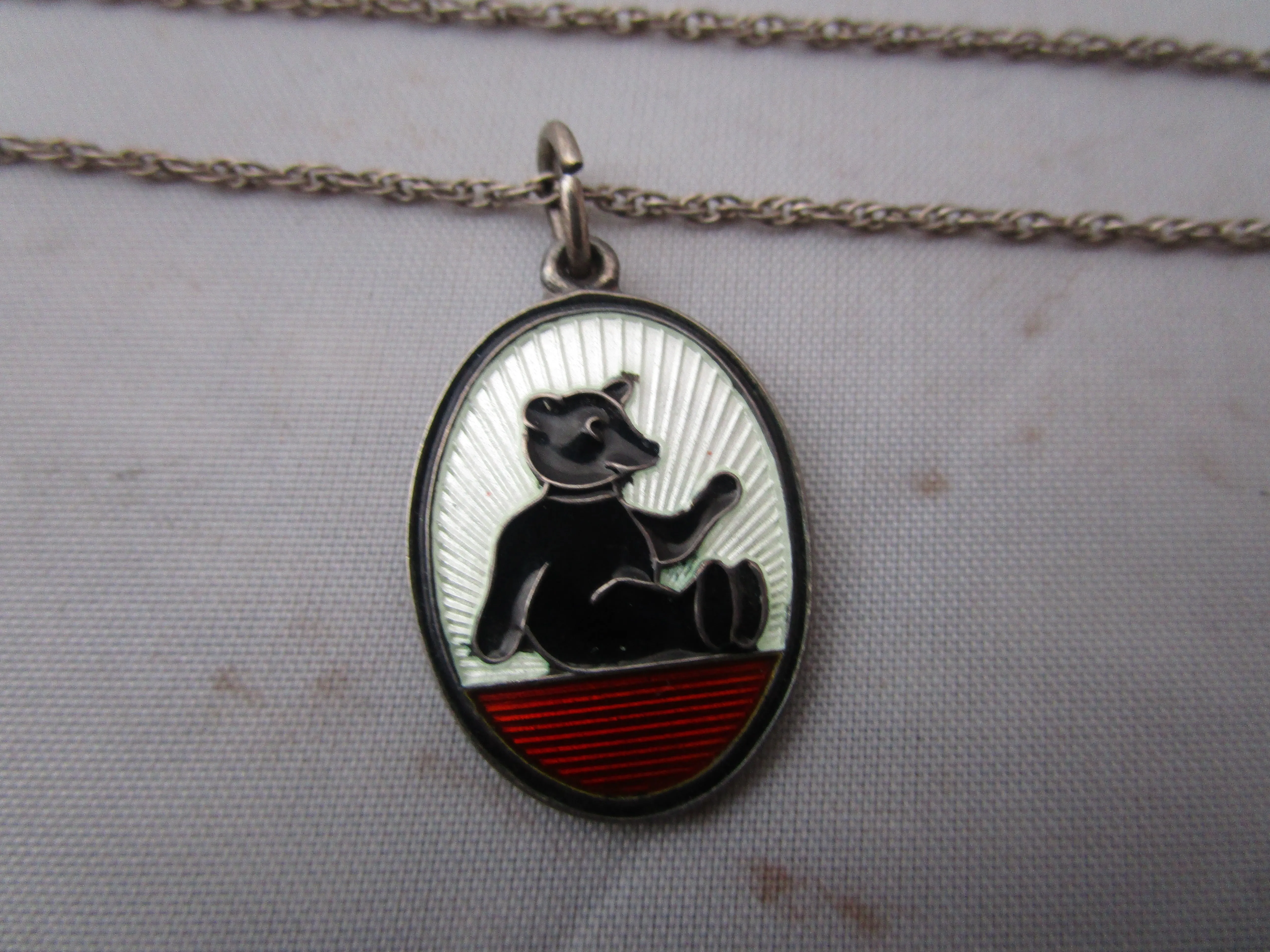 Norwegian David Andersen Sterling Silver And Enamel Bear Pendant Necklace Vintage Mid Century c1950