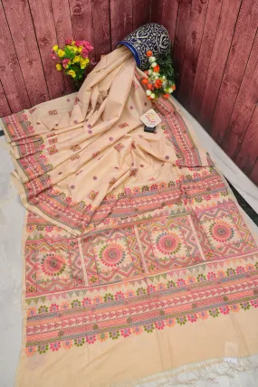 Offwhite Color Half Tussar Saree with Lambani Embroidery