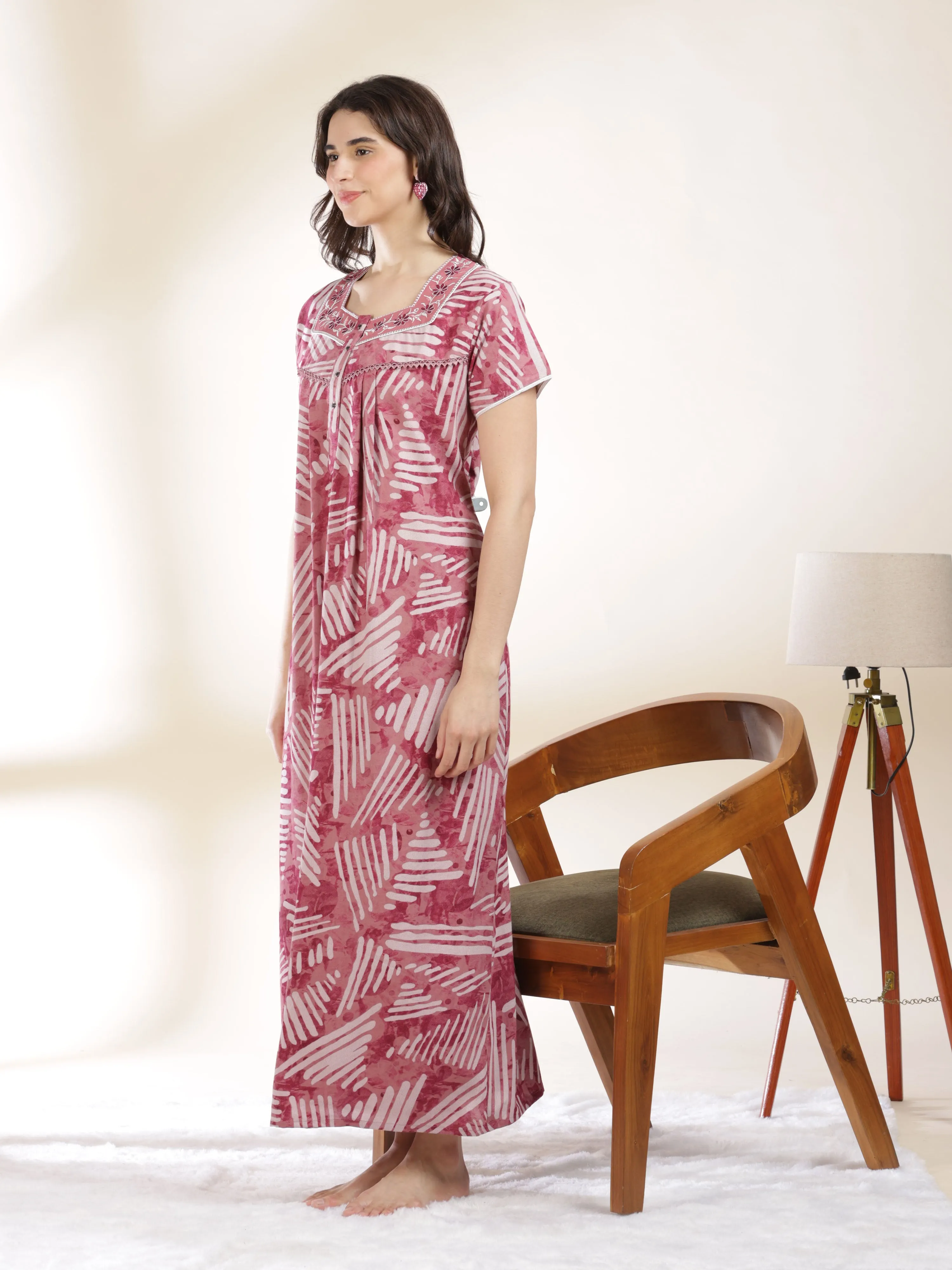 Opulent Pink Alpine Maxi Nightgown for Women