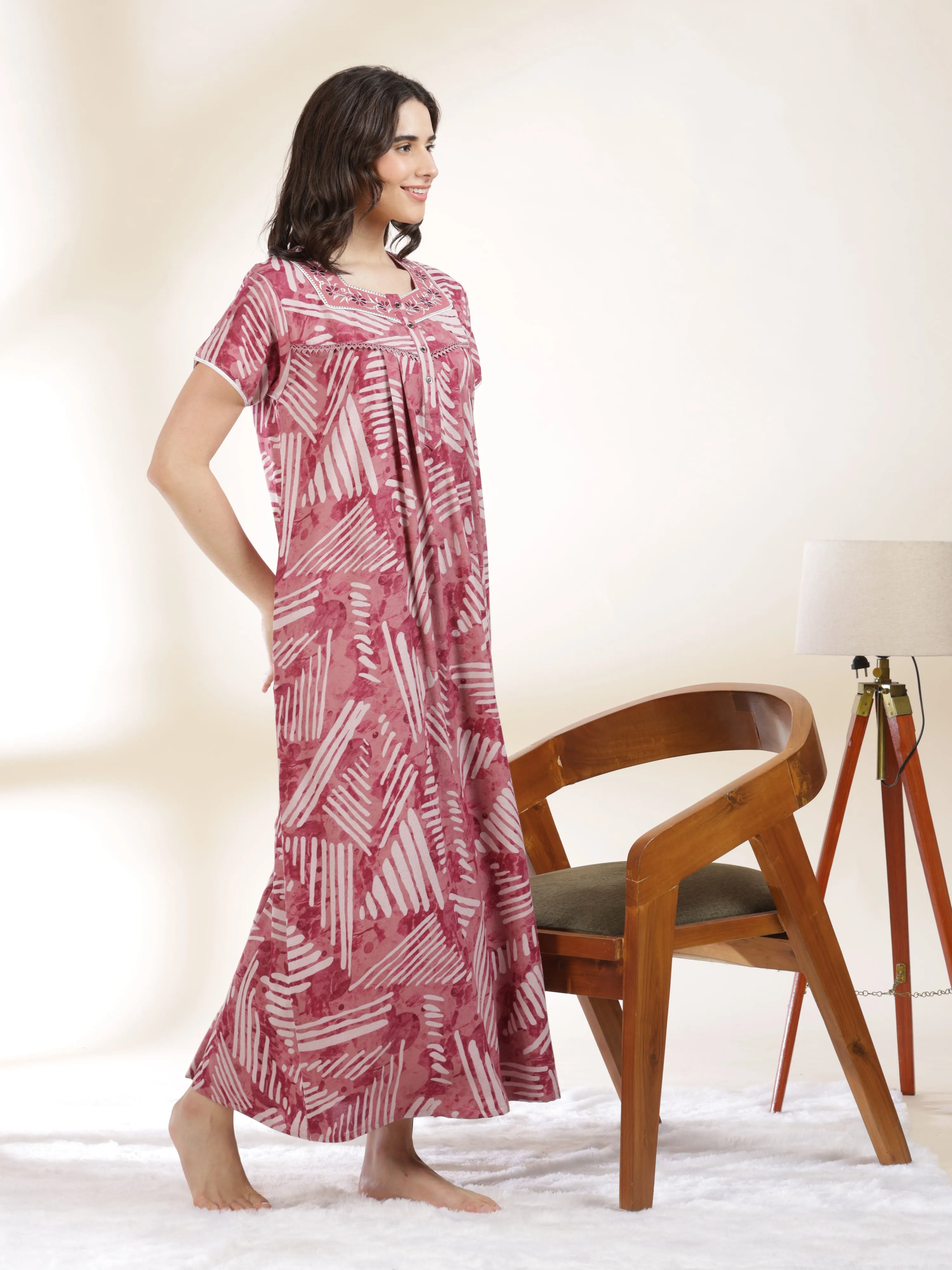 Opulent Pink Alpine Maxi Nightgown for Women