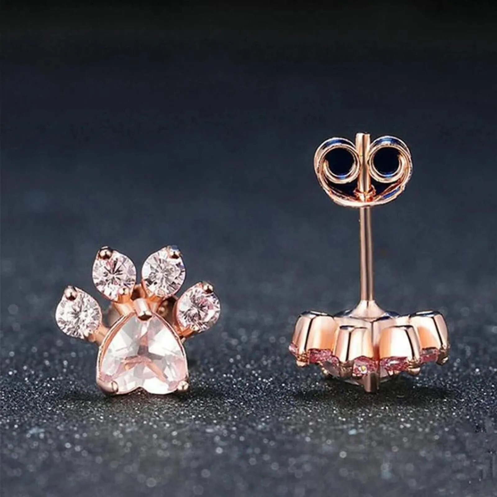 Paw Pink Rose Quartz Stud Earrings - 925 sterling